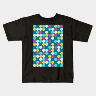 Colorful Circles Pattern Ocean Blue Turquoise Mustard Yellow Fuchsia Pink Grey Kids T-Shirt